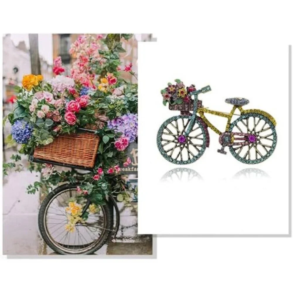 Crystal Rhinestone Creative Bicycles Brooch Pin for Women Retro Elegant